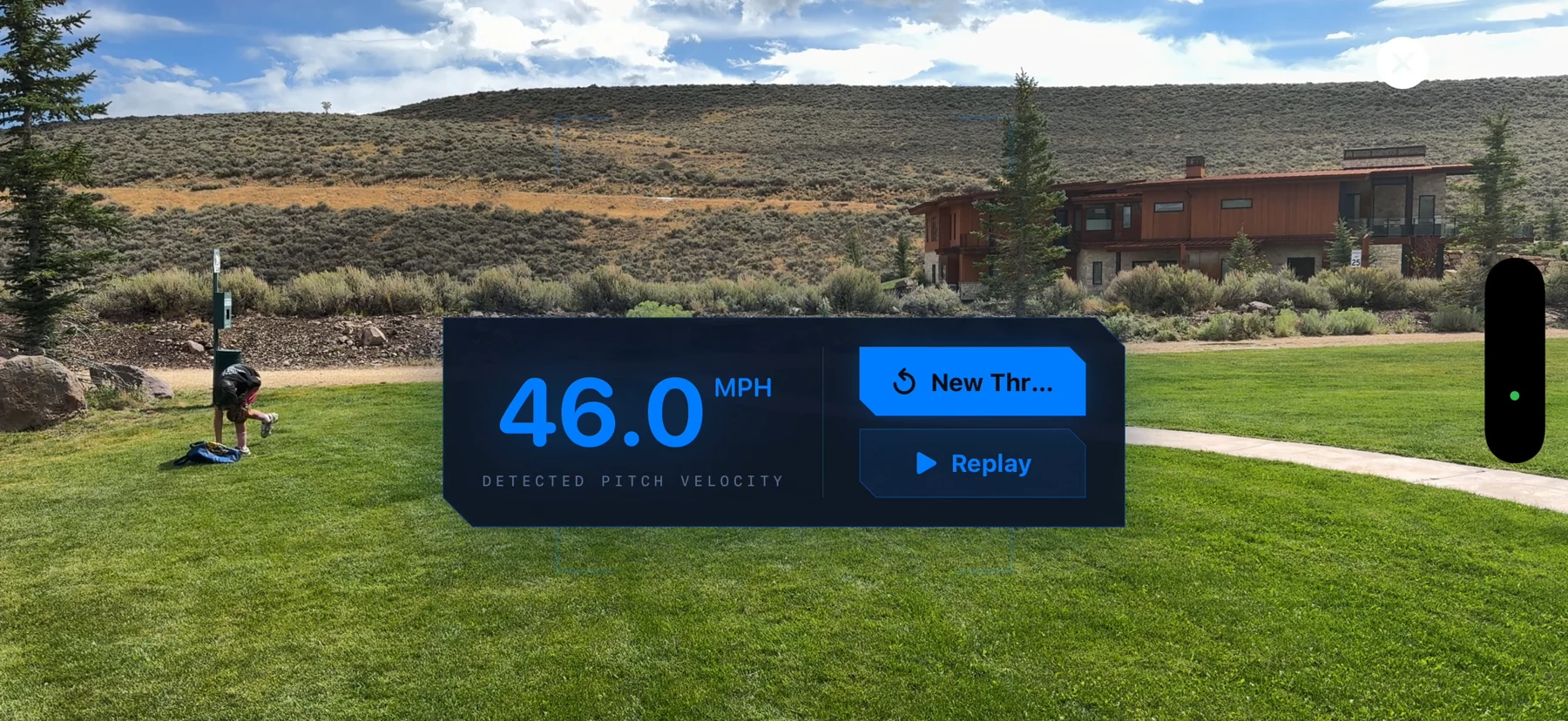 An actual Radar Gun result screen showing an example pitch at 46.0 MPH